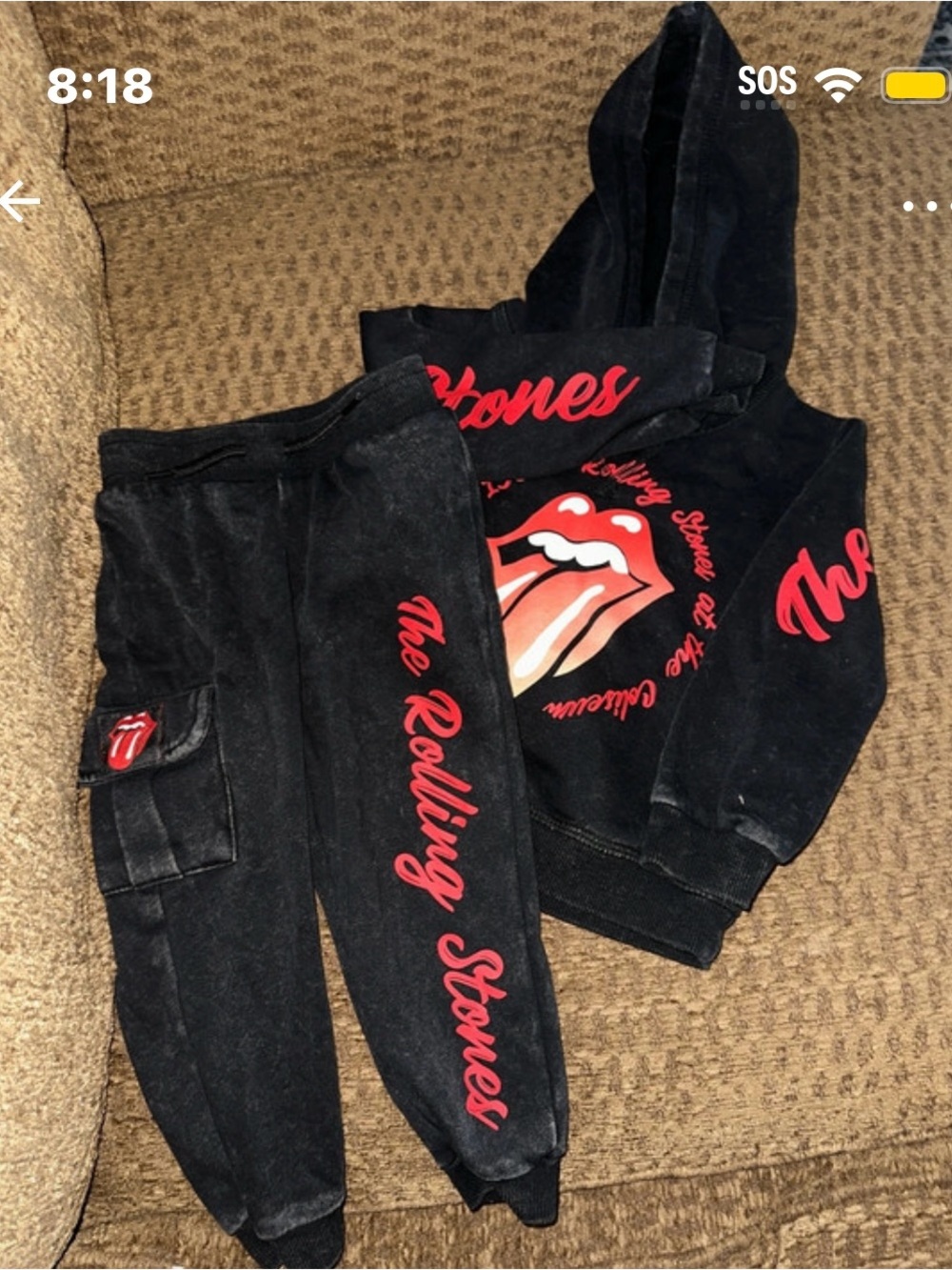 the Rolling Stones Kids Black Sweatshirt & Joggers with Red Logo
